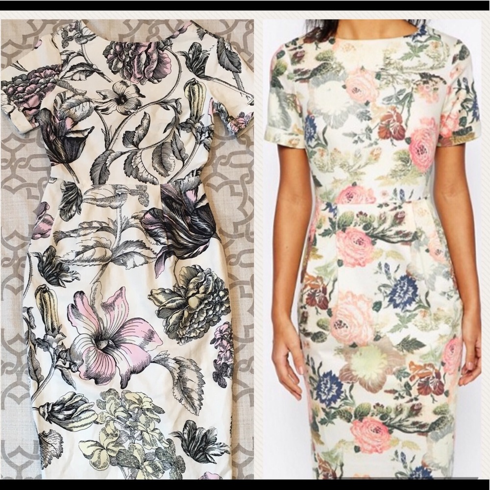 ASOS Floral Midi Dress in Cream and Pink